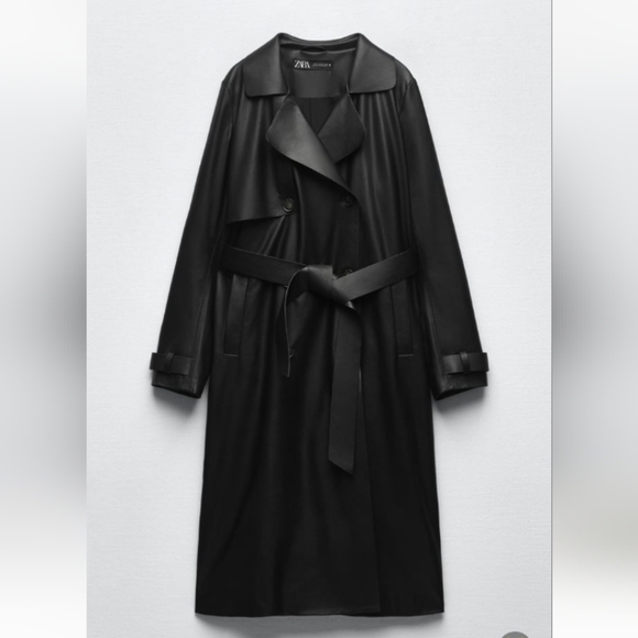 ZARA Double Breasted Faux Leather Trench Coat